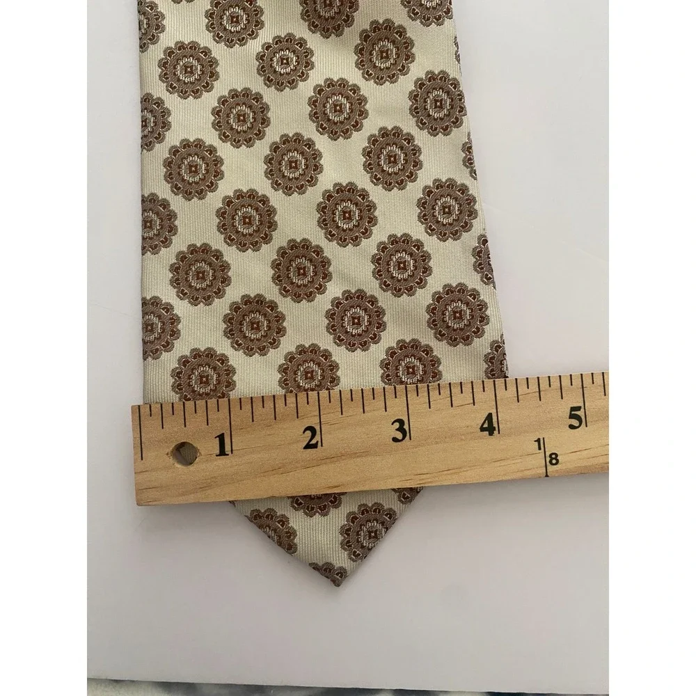 Domino's Monterey Park Vintage Mens Medallion Tie‎ Tan Brown Woven Polyester 4in